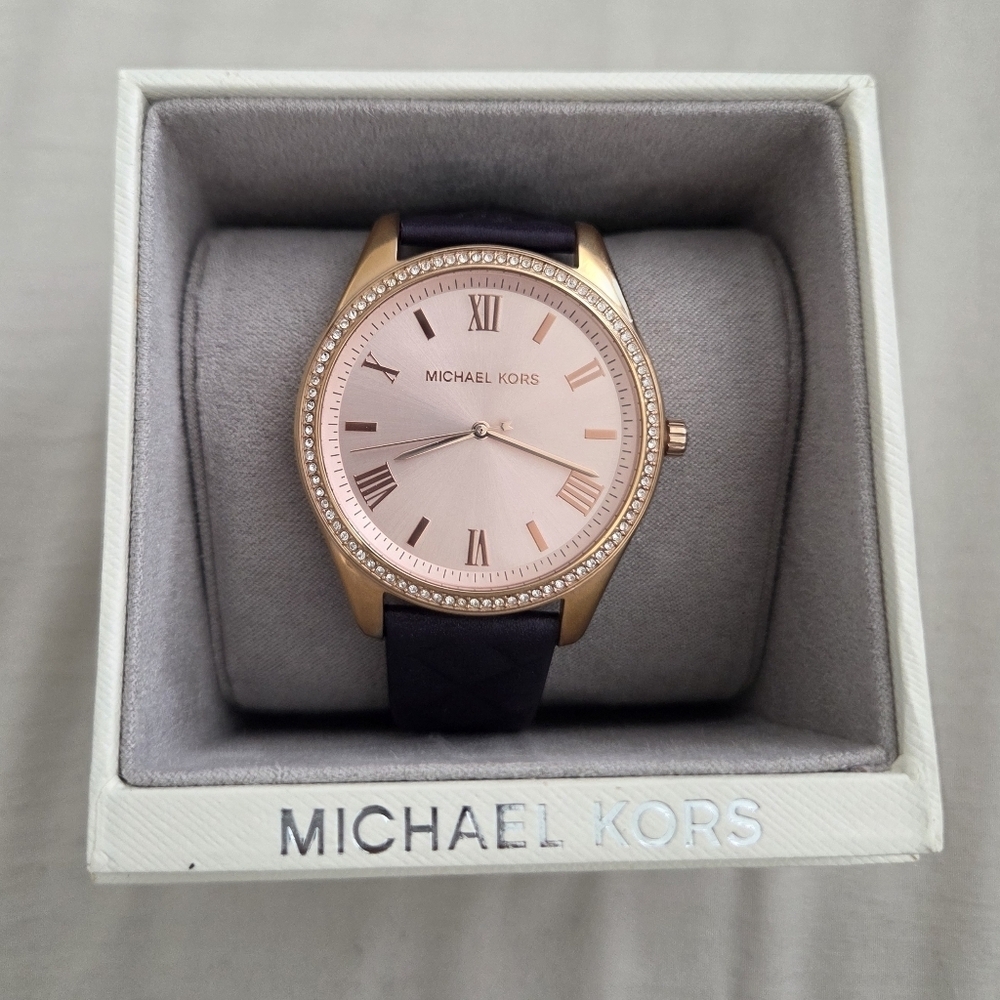 Michael Kors Rosegold Dial With A Quilted Plum Leather Strap